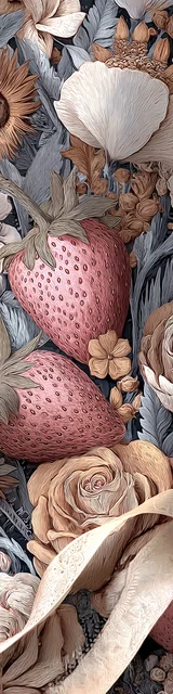 Free strawberry bookmark featuring pale strawberries and pale blue gray